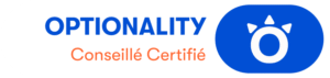 Logo type badge de Optionality mentionnant « Conseillé Certifié »